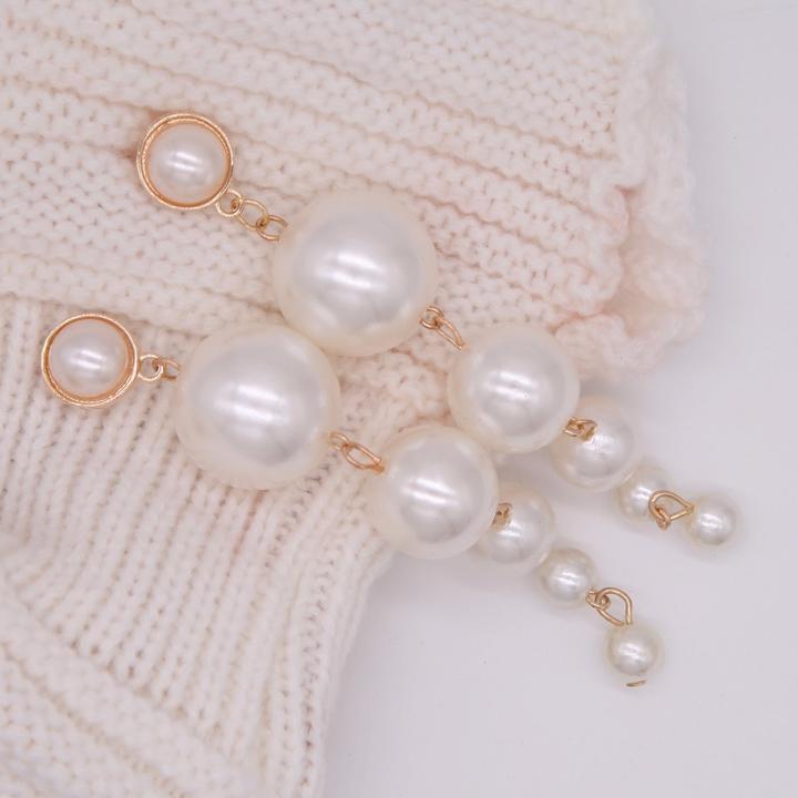 BEST PEARL LONG DROP EARRINGS STRING STATEMENT FOR WEDDING PARTY - FREE SHIPPING