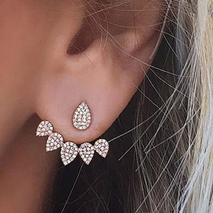 SIMPLE DROP EARRINGS FOR WOMEN CRYSTAL FLOWER FASHION JEWELRY DOUBLE SIDED GOLD SILVER - FREE SHIPPING